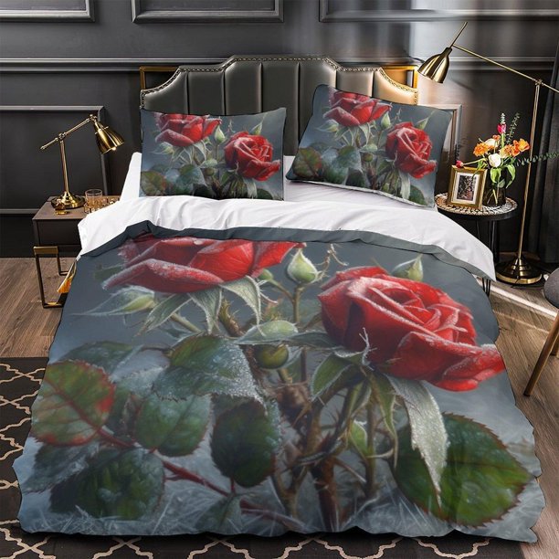 Two roses Bedding Set Duvet Cover Set3-Piece Bedding Set