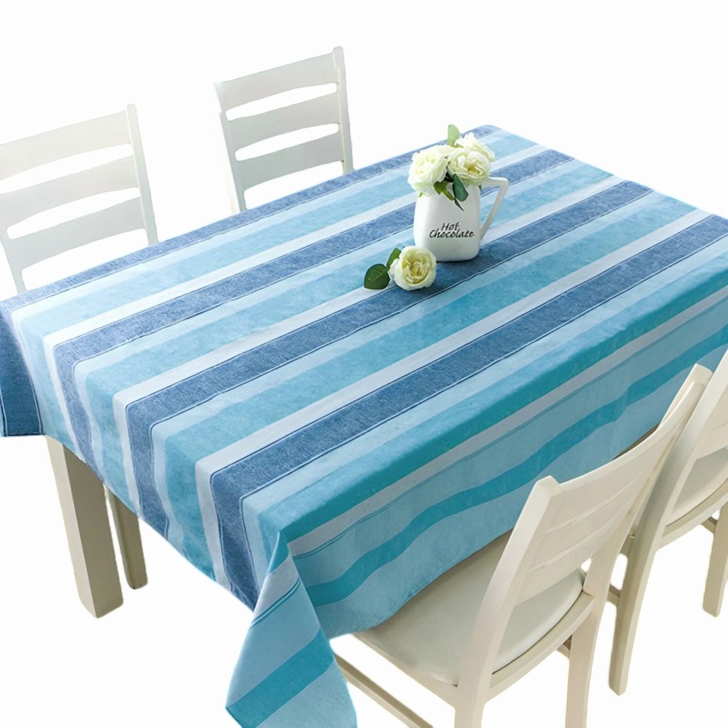 Mantel Polycotton Rectangular / Franjas Celeste Azul Blanco – Doral