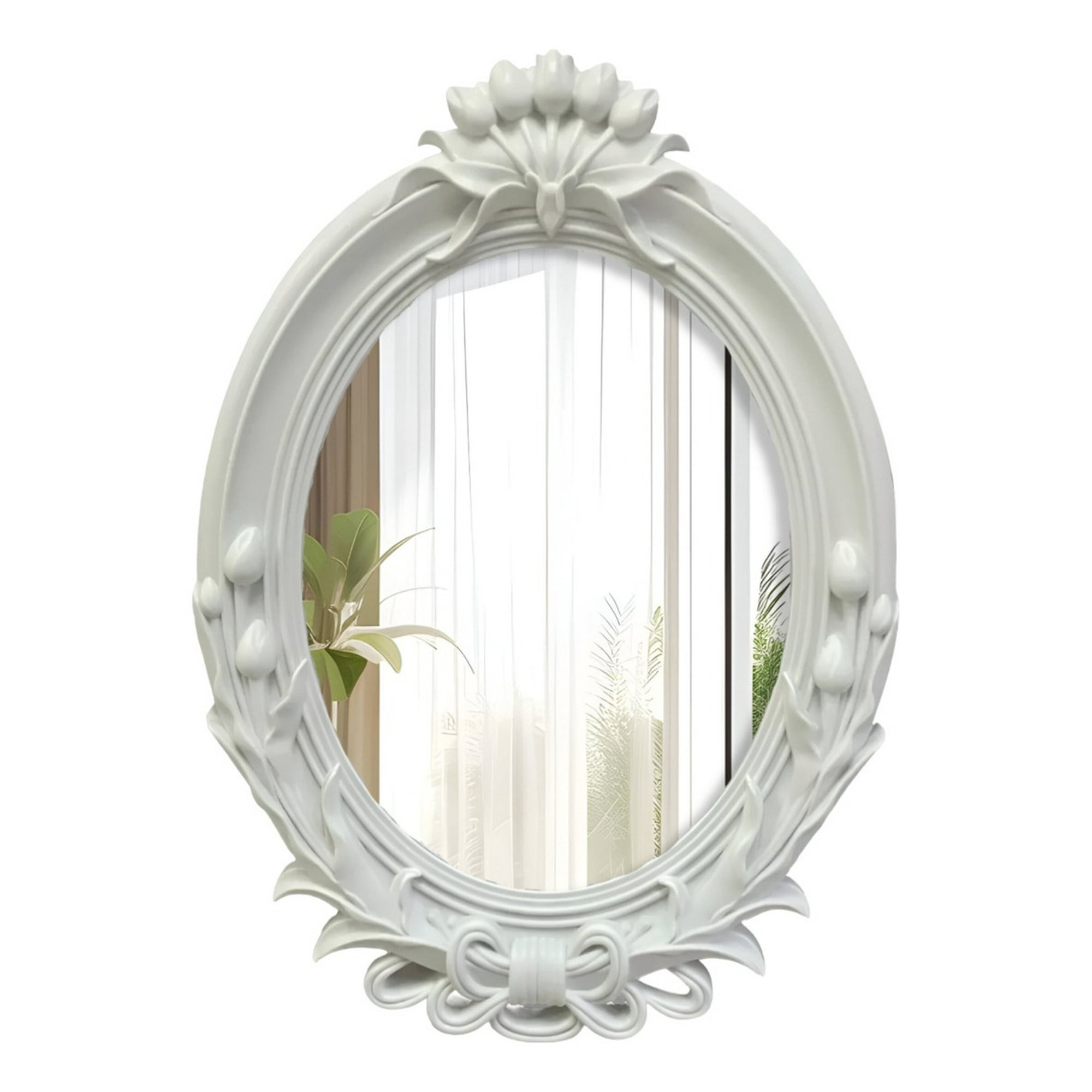 Genérico - Espejo De Pared Decorativo Vintage Ovalado Blanco Jhn