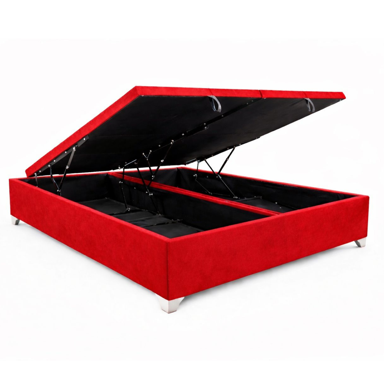 Base Cama Baúl 2 Plazas Felpa Rojo Lore | Diseño Premium + Gran Almacenaje