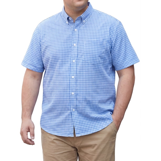 Camisa a Cuadros de Manga Corta para Hombres Grandes y Altos INSPIRE CHIC 3XL Azul