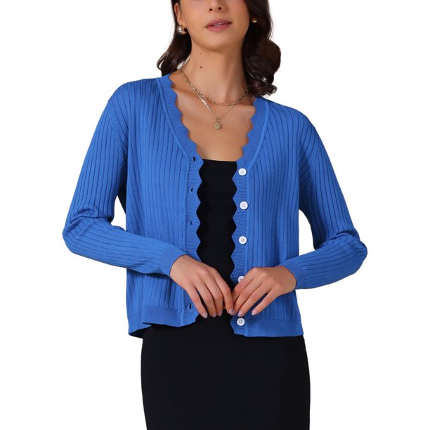 INSPIRE CHIC Cárdigan de mujer de manga larga con cuello en V, ligero, con botones, casual, tejido de punto, talla XL, azul real
