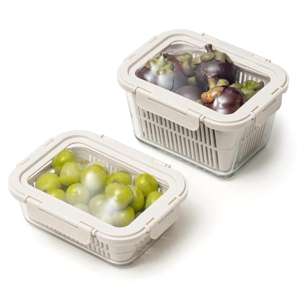 Contenedores de Vidrio para Almacenamiento de Frutas y Verduras GENICOOK Paquete de 2 Herméticos