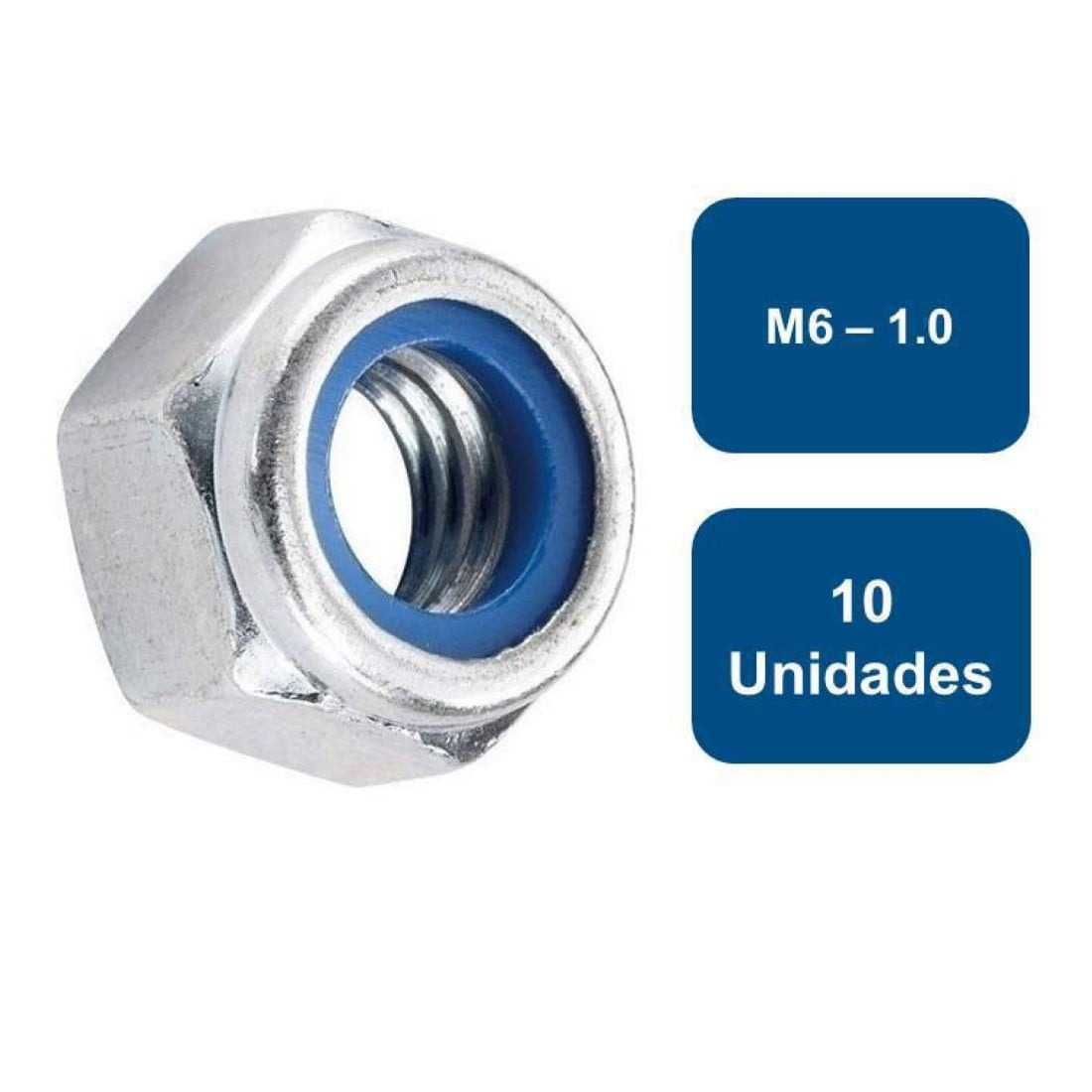 Rukafe Basics - Tuerca Métrica Zincada Seguro Nylon M6-1.0 10un.