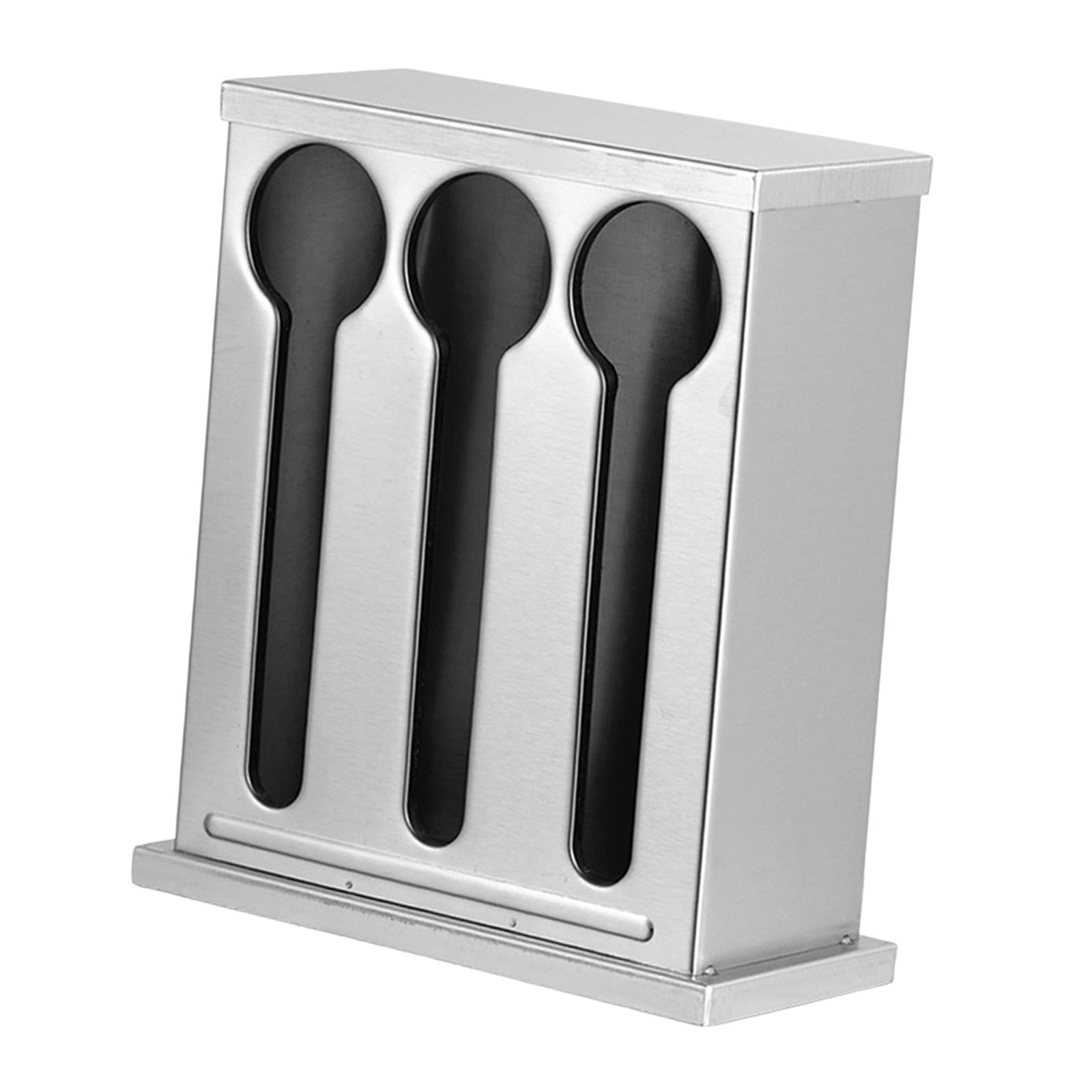 Magideal - Dispensador De Utensilios, Organizador De Cubiertos, Caja De Almacenamiento De Organizadores De Utensilios Caja De Almacenamiento De Cucharas De Acero 3 Compartimentos