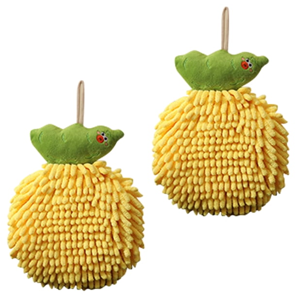 REGALWOVEN Lindas Toallas de Mano con Bola Peluda de Dibujos Animados, Juego de Toallas de Mano Decorativas Suaves y de Secado Rápido para Baño, Cocina, Inodoro Amarillo 2 Piezas