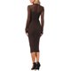 thumbnail image 3 of Vestido de malla INSPIRE CHIC para mujer con cuello simulado, manga larga, fruncido, cóctel, ajustado, XS, color café, 3 of 6