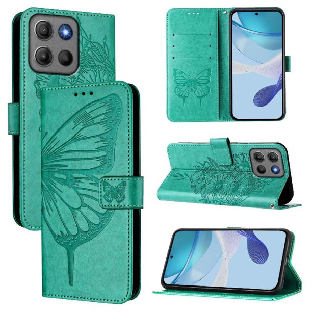 Funda cartera mariposa para Motorola Moto G15 Power con soporte y ranuras para tarjetas Verde