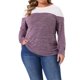 thumbnail image 1 of Agnes Orinda Blusa Casual Suelta de Punto de Manga Larga con Cuello Redondo y Bloque de Color para Mujer de Talla Grande, Talla 3X, Púrpura, 1 of 6