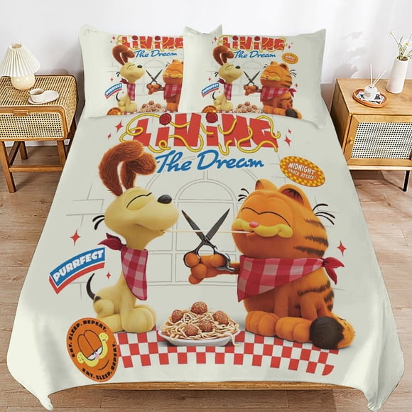 x99 Garfield Bed Duvet Cover Microfiber Bedding Sets 3D Printed Lightweight 3 Piece Comforter Sets, 1 Duvet Cover And 2 Pillow Shams for Kids Boys Girls 79"x90" jn99