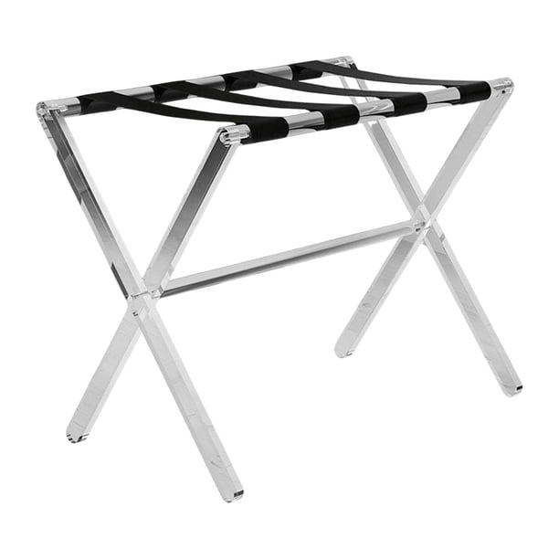 Portaequipajes acrílico para habitación de huéspedes, portaequipajes transparente con correas de cuero de microfibra, portaequipajes plegable para Hot Negro Sin asas