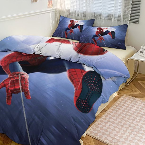 Cartoon Spiderman Kid Boy Room Decor Size Bedding Set for 3 Piece Bedding with 1 Flat Sheet And 2 Pillowcases Twin