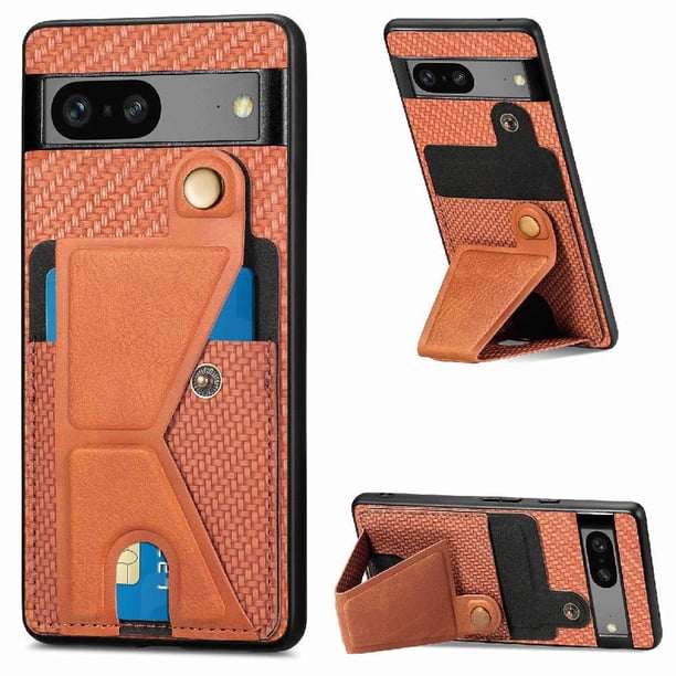 Funda Resistente para Google Pixel 7A con Tarjetero y Soporte, Diseño Magnético Marrón
