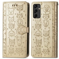 Funda Cartera Foxdock Para Samsung Galaxy A14 5G , Flip Pu Con Relieve De Gatos Y Perros, Tarjetero Y Soporte