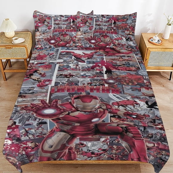 Iron Man Bedding Sets Ultra Soft Skin-Friendly Duvet Cover 3 Piece, Cute Comforter Cover Bed Set for Boys Girls Kids