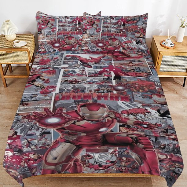 Iron Man Bedding Sets Ultra Soft Skin-Friendly Duvet Cover 3 Piece, Cute Comforter Cover Bed Set for Boys Girls Kids