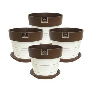 Pottery - Set De 4 Maceta Greta 14Cm Blanca Y Sus Platos