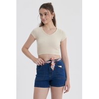 Fashionspark - Polera Mujer Crop Sin Costura Gris Melange