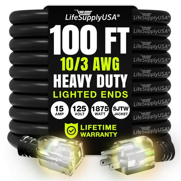 Cable de extensión LifeSupplyUSA de 30 m, resistente, 15 A, 125 V
