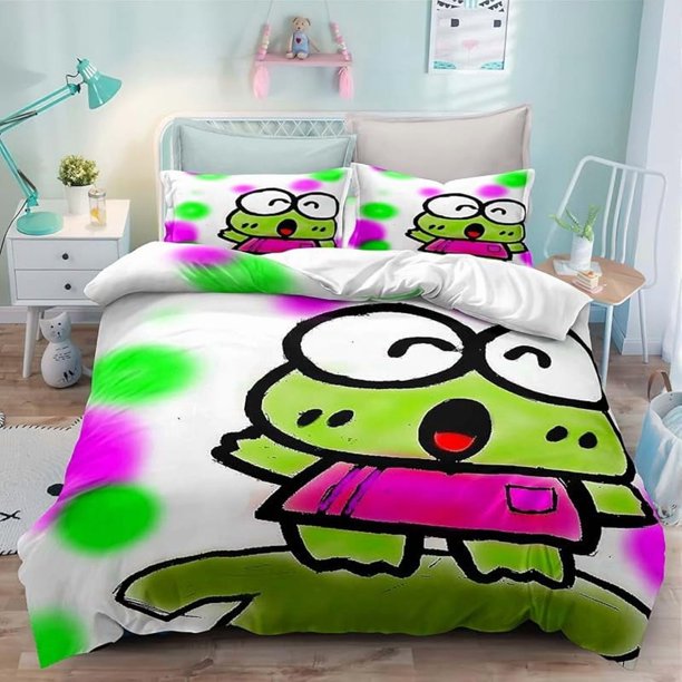 Bed- Duvet C-over A-nime -Cartoon Ker-oppi Kaw-aii Bedd-ing S-ets 3D Light-weig-ht 3 Pie-ce Comfort-er Sets