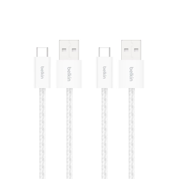 Cable USB-A a USB-C trenzado Belkin de 1 m, blanco (paquete de 2)