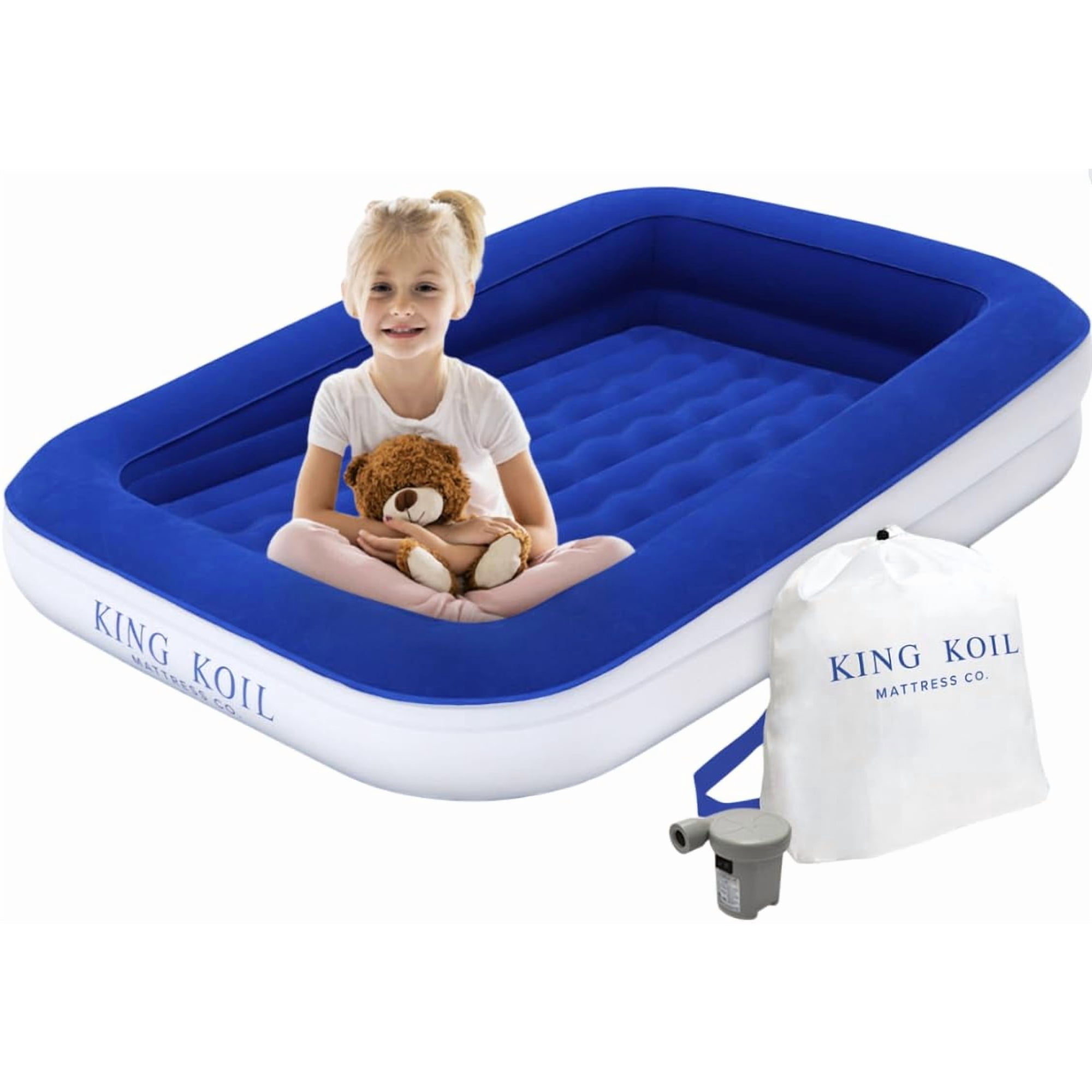Cama Inflable Para Niños King Koil Luxury Para Niños Pequeños, Azul, Con Bomba