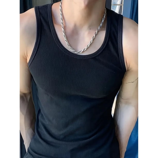 Camiseta Elasticada Sin Manga Hombre Acanalada Algodón Musculosa 38