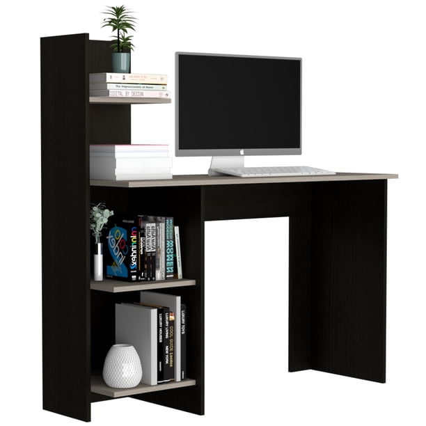 Escritorio Con Biblioteca Office Wengue Y Ceniza 110x110x45 Cm