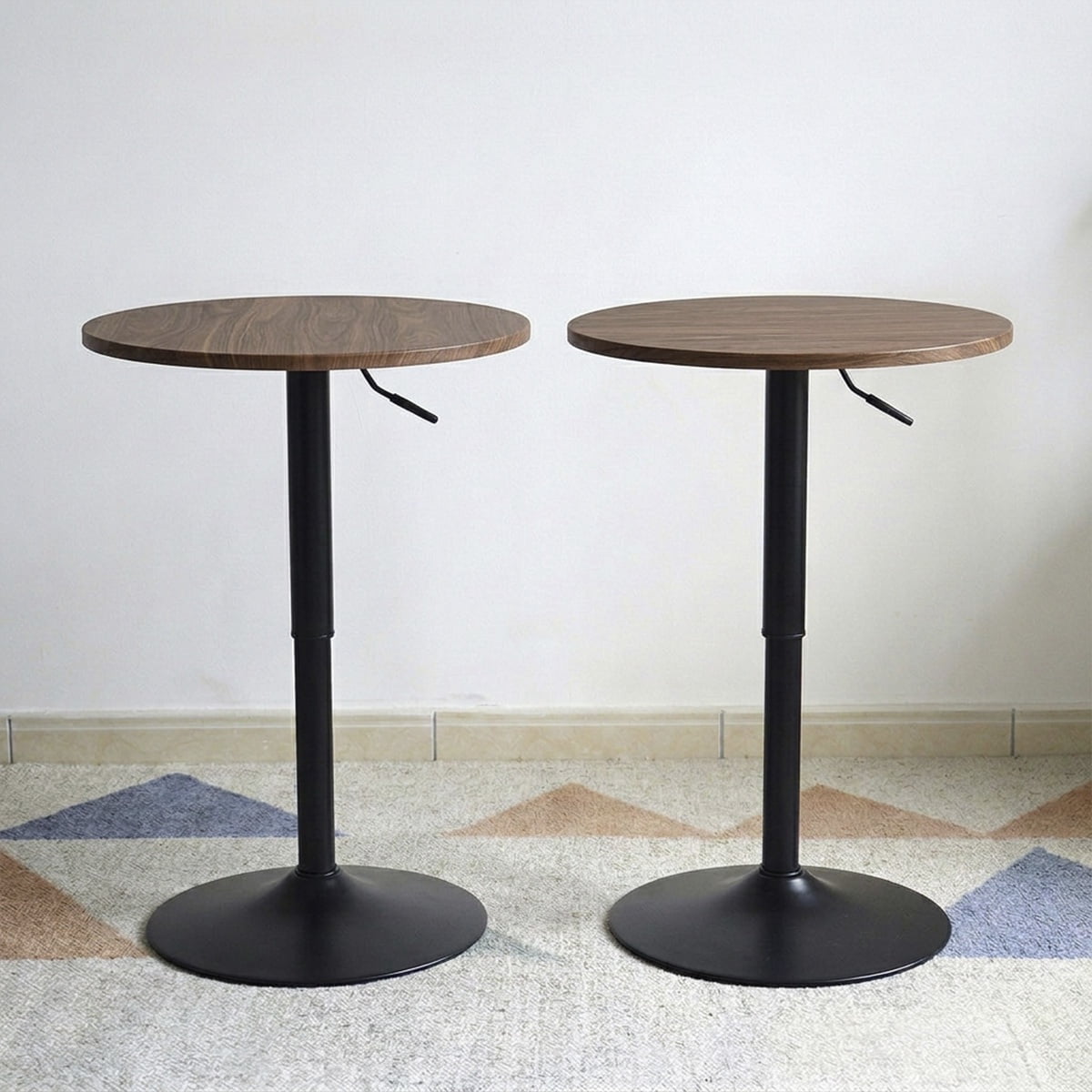 Venhoouse - Pack 2 Mesas Bar Lorven Altura Ajustable Diámetro 60cm Comedor Madera Oscura