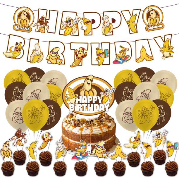 Set de decoración para fiestas, pancarta y adorno con diseño de plátano para feliz cumpleaños