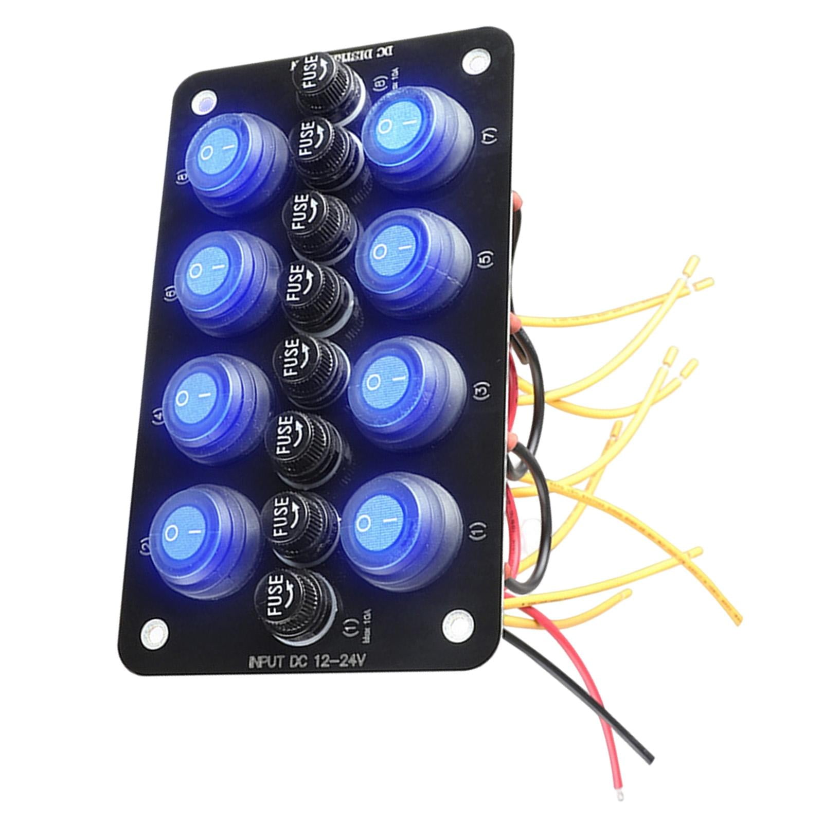 Magideal - Panel De Interruptor De 8 , Interruptor De Palanca, Fusible De 10a, Disyuntor Precableado Led Azul, Panel De Control Resistente Al