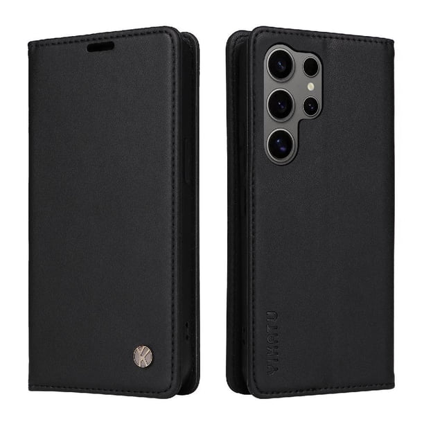 Funda Billetera de Cuero para Samsung Galaxy S25 Ultra con Tarjetero y Soporte - Tapa Magnética Negro
