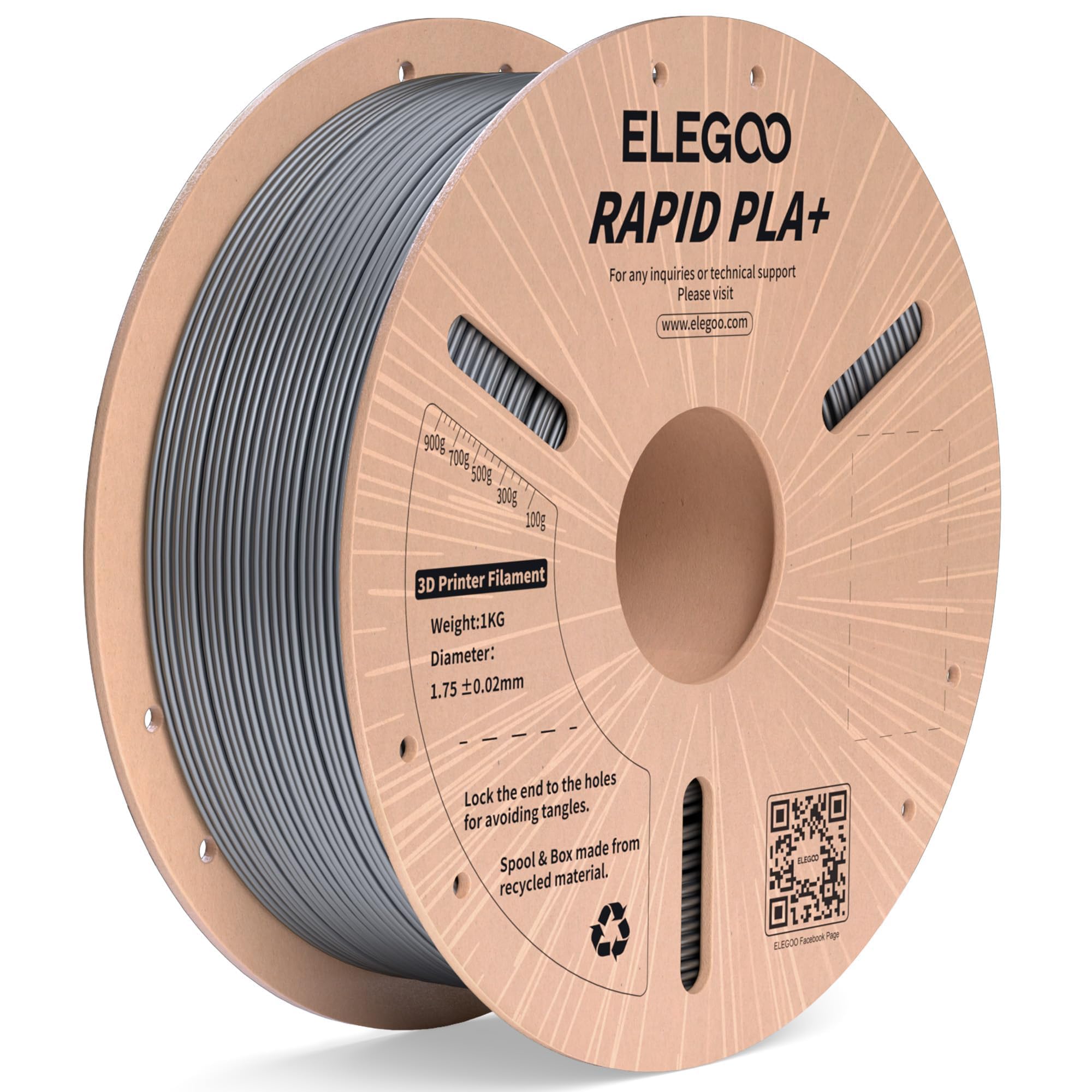 Filamento Para Impresora 3D Elegoo Rapid Pla Plus, 1,75 Mm, Plateado, 1 Kg