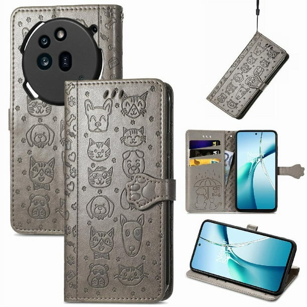 Funda Cartera FOXDOCK para Nothing Phone 3A Pro , Flip PU con Relieve de Gatos y Perros, Tarjetero y Soporte