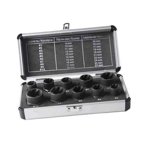 Ioensy - Kit Extractor De Tuercas De Impacto De 10 Piezas, Herramienta De Extracción De Pernos Rotos, Caja Grande Resistente Y Duradera