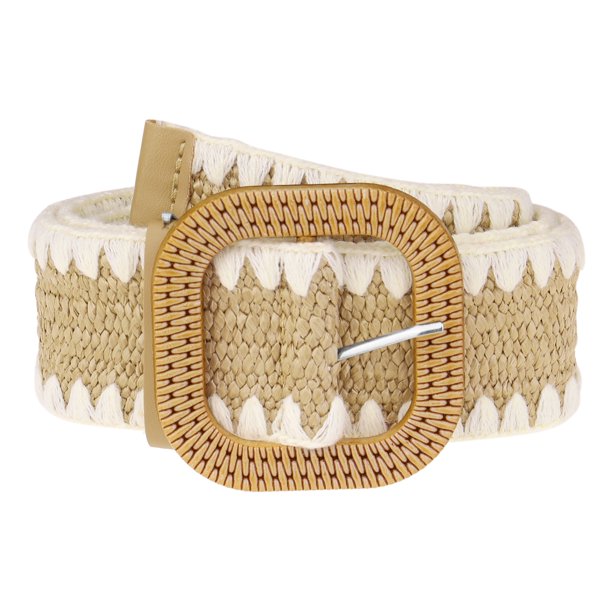 INSPIRE CHIC Cinturón de Paja Tejido Elástico para Mujer de Talla Grande Cinturón Ancho de Cintura Boho Trenzado para Vestido 45.3" Caqui