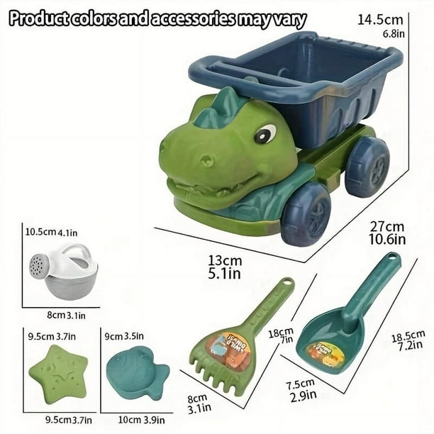 6pcs Dinosaur Vehicle, Beach Sand Toys Set Includes Sand Sandbox Vehicle, Watering Can, Sand Molds, Sand Shovel Tool Kits, Eco-Friendly Sand Toys For Toddlers/Kids, Outdoor Toy
