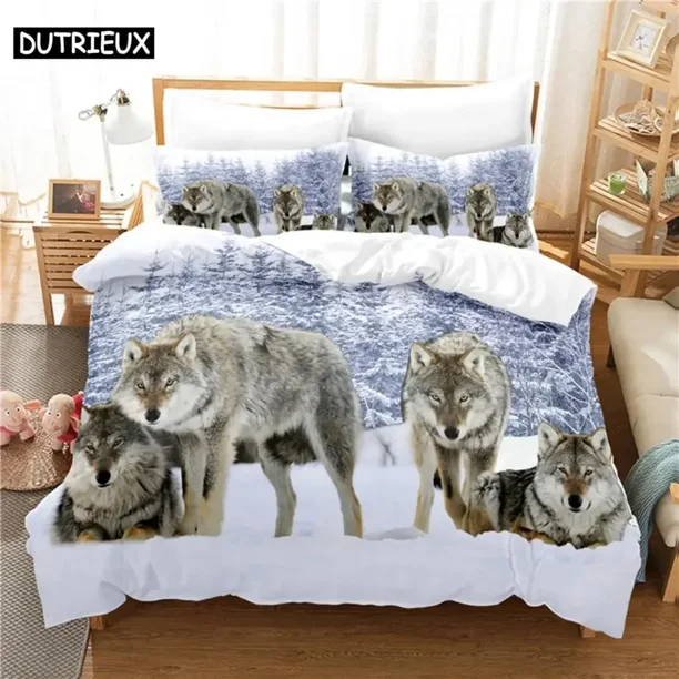Snow Wolf Bedding Set Duvet Cover Set Bedding Digital Printing Bed Linen Size Bedding Set Fashion Design Bed Sheets