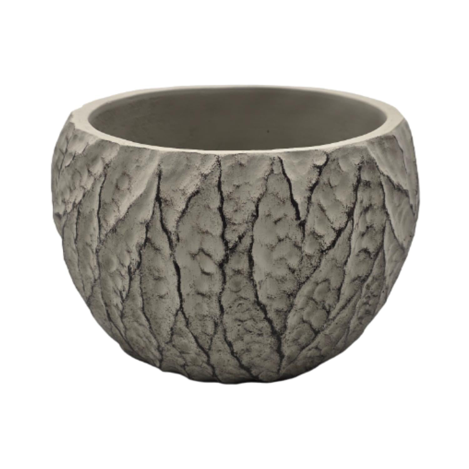 Fliperex - Macetero Maceta Acabado Cemento Relieve Hojas Gris M