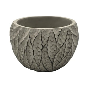 Fliperex - Macetero Maceta Acabado Cemento Relieve Hojas Gris M Gris