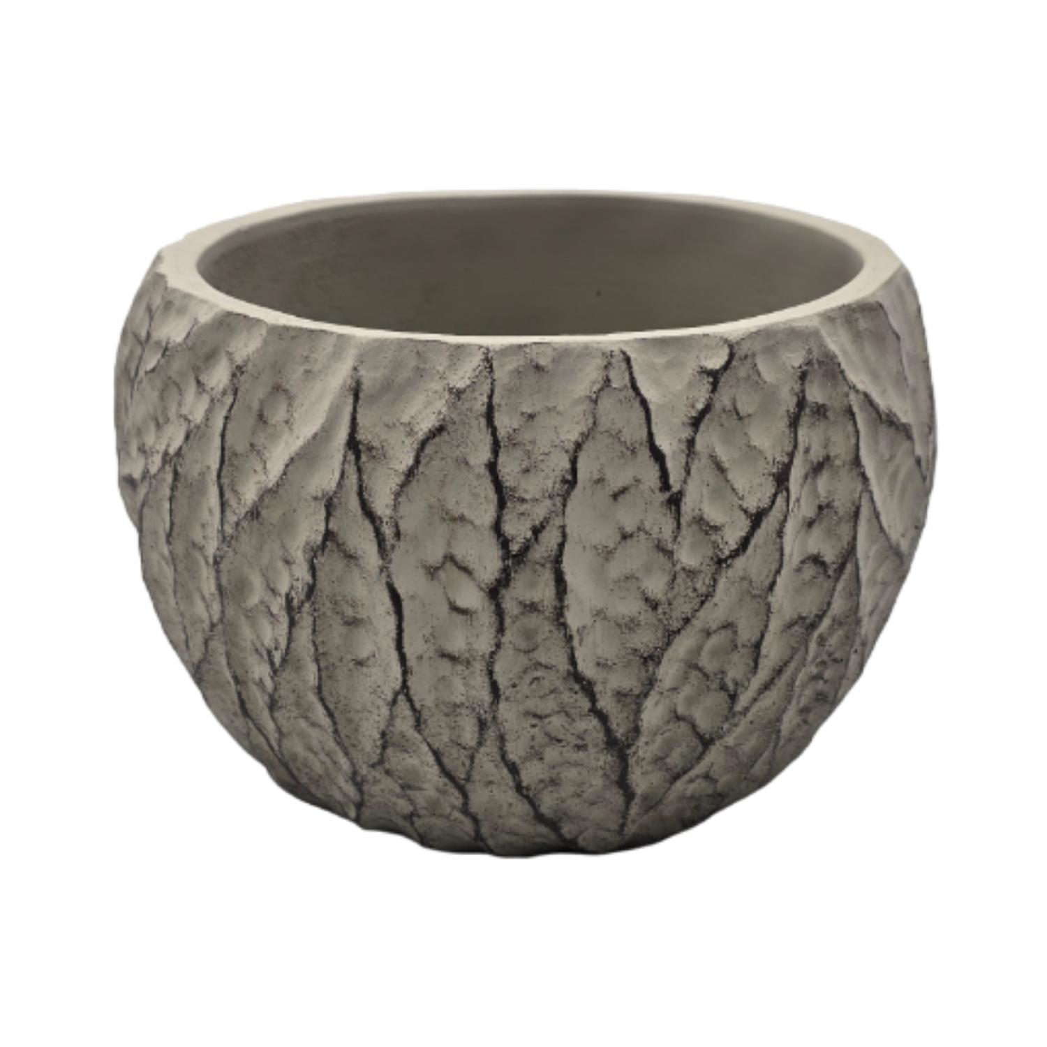 Fliperex - Macetero Maceta Acabado Cemento Relieve Hojas Gris M