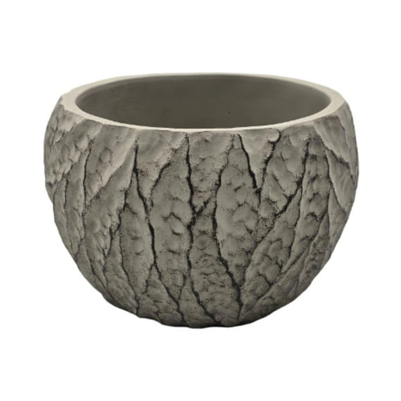 Macetero Maceta Acabado Cemento Relieve Hojas Gris M