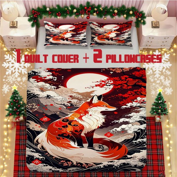 Night Nine-Tailed Fox Soft Printed Bedding Set Polyester Fabric Decorative & Warm