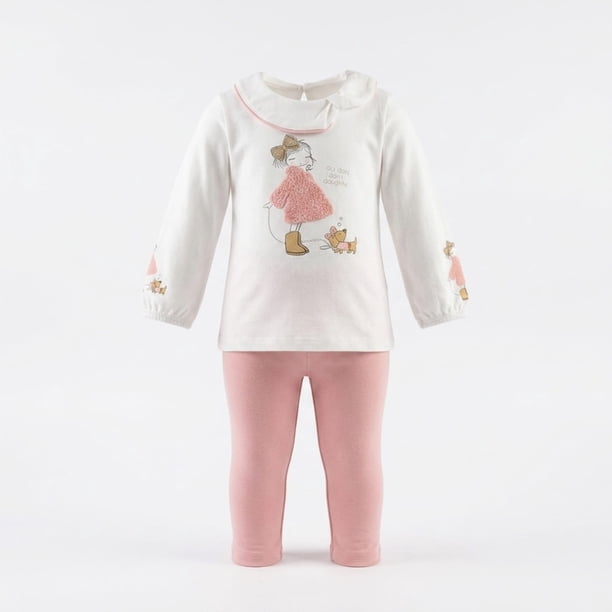 Conjunto De Polera Manga Larga + Calza Para Niñas