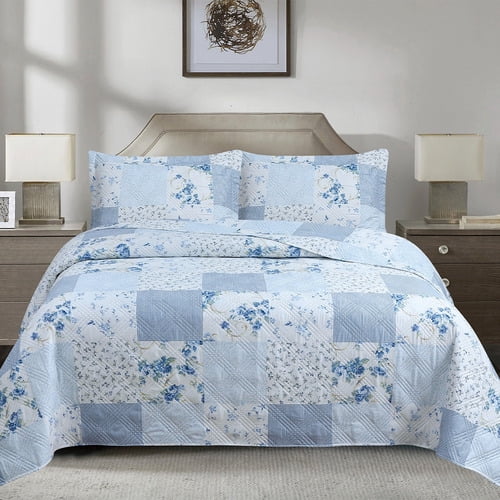 Quilt Andes Estampado Patchwork Celeste 2 Plazas
