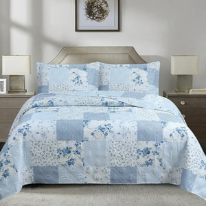 Quilt Andes Estampado Patchwork Celeste 2 Plazas