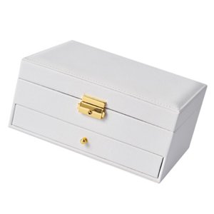 Ioensy - Organizador De Joyas Para Mujer Con Cajón Espejo Tachuelas Pulsera Collar Blanco