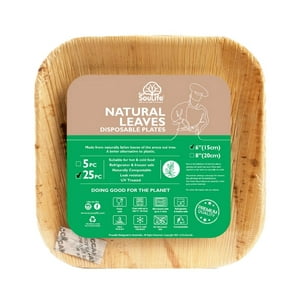 Ecosoulife - Pack De 25 Platos Cuadrado Hoja De Palma 100% Biodegradable 20Cm
