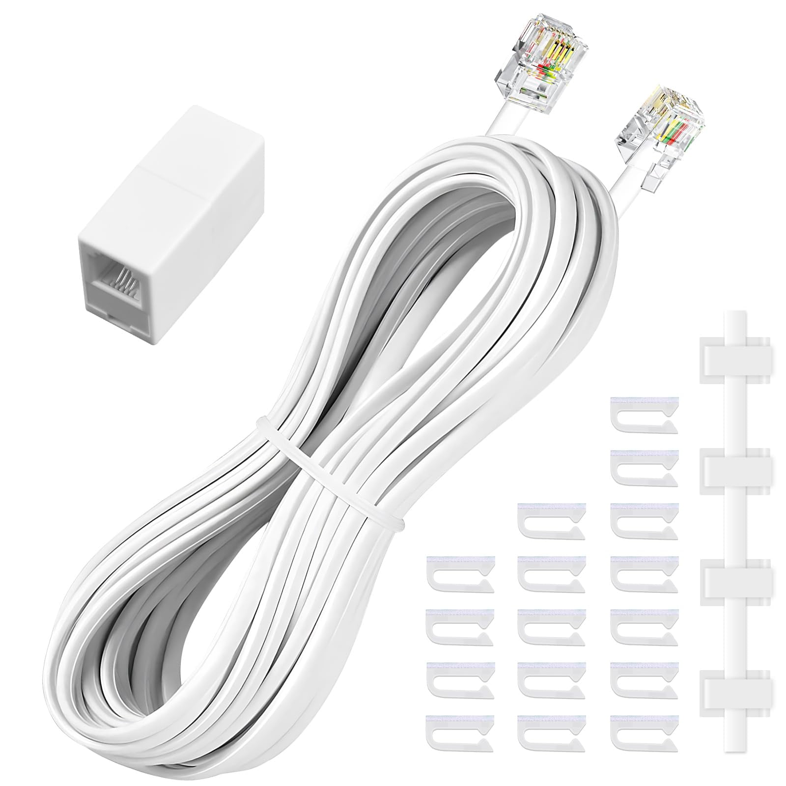 Cable De Extensión De Teléfono Moeverex De 25 Pies Con Conector Rj11 Blanco