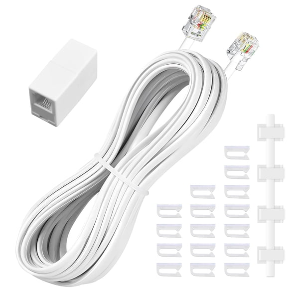 Cable de extensión de teléfono MoeVerex de 25 pies con conector RJ11 blanco